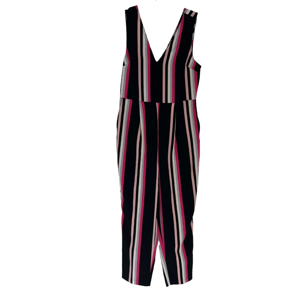 Express Black White Pink Striped V-Neck Sleeveless Jumpsuit X-Small Petite XSP